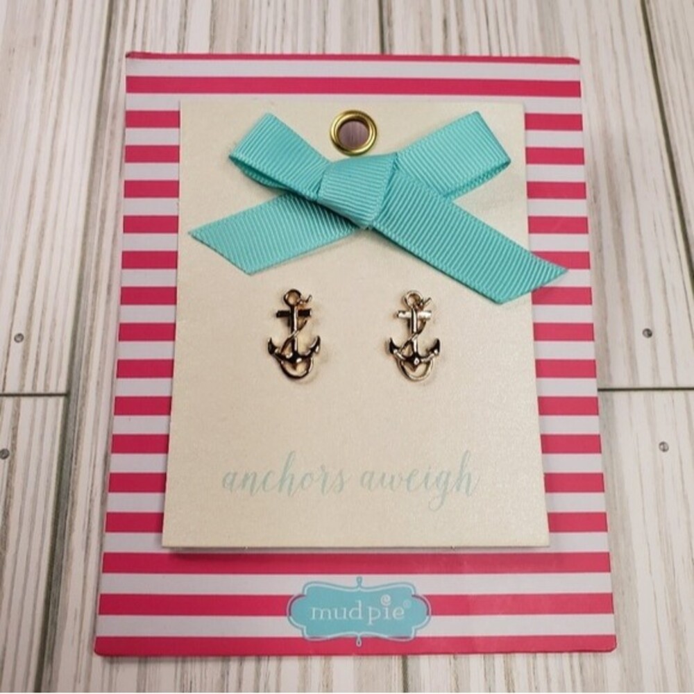 Mud Pie Gold Tone Anchor Stud Earrings - NEW